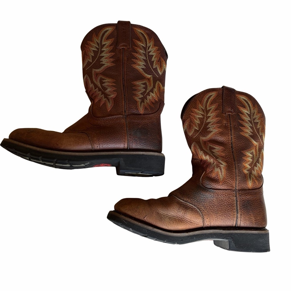 Justin WK4655 Work Boots Brown Leather Western Cowboy Mens 8D Rubber Sole